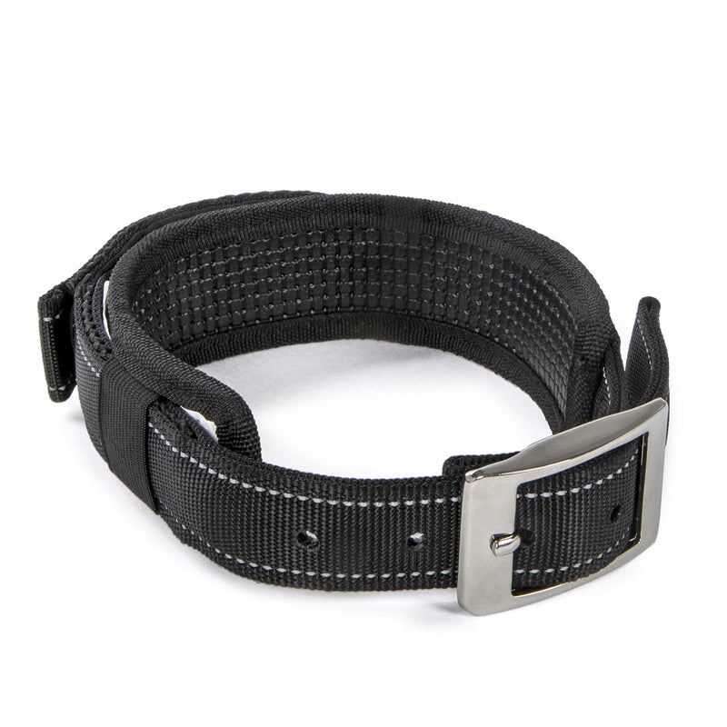 Sherpa Dog Collar, Built-in Quick Grab Handle, Padded - Black, Medium - Image 1